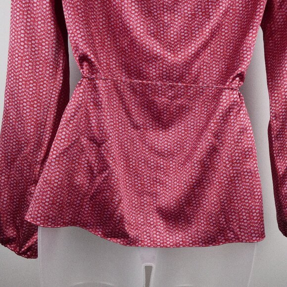 Kenneth Cole Silk Blouse Womens 6 Pink Belted Top 3/4 Sleeves Y2K - Picture 7 of 9